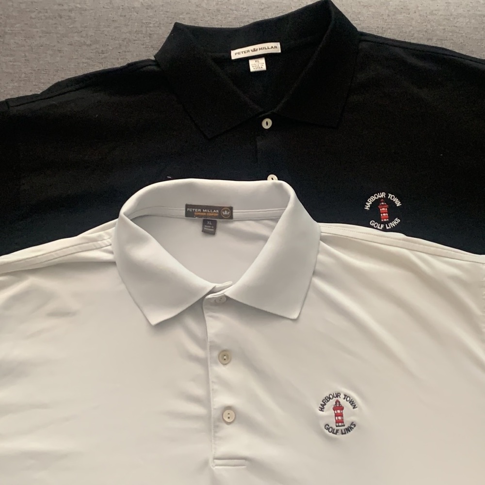 I have bundle pack of Peter Millar XL White is a Dri fit and Black is 100 cotton